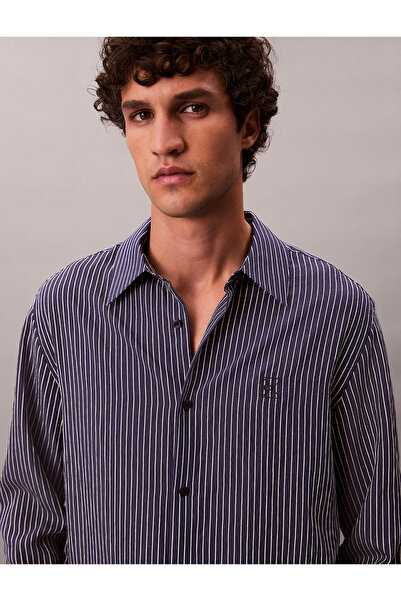 Calvin Klein Stripe Viscose Blend Relaxed Button-Down Shirt