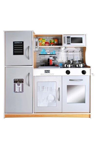 Smart Vibe Fancy Kitchen Wooden Kitchen for Children, 80 cm, Stove, Sink, Accessories, Beige