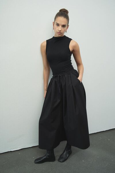 Hooopstore Cotton Relaxed Fit Black Trousers