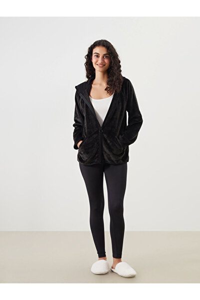 LC Waikiki Dream Black Hooded Plush Women's Pajama Top