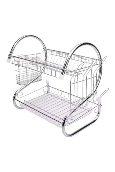 Miskat Trading رف تجفيف أطباق من الفولاذ المقاوم للصدأ بطبقتين مع حامل أدوات ...