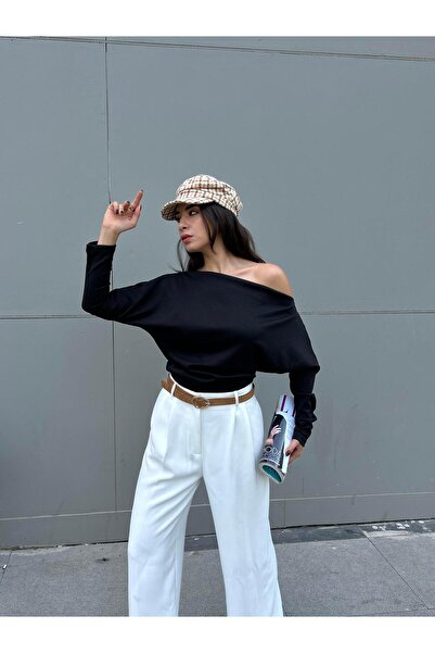 minaaise Women's Black Long Sleeve Off Shoulder Blouse 30100