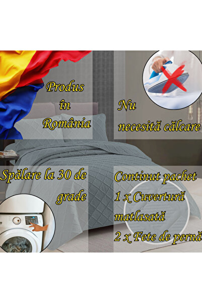 RALEX PUCIOASA Double Bed Duvet Set Plain 230×250 cm with 2 Pillowcases 50×70 cm, Quilted in Rhombus