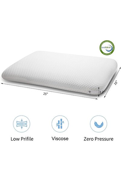 genernic Slim 3.2-inch Memory Foam Pillow - Thin, Flat, Soft and Supportive for Stomach & Back Sleepers, Whit