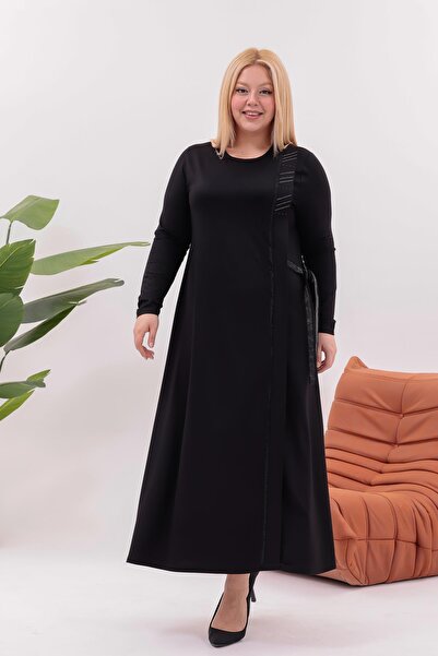 Siyezen Plus Size Tie Detail Stone Printed Dress