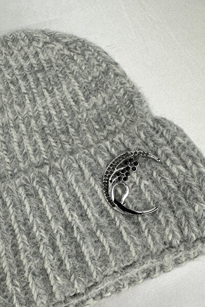 Modex Brooch Detail Line Pattern Folded Hat Beret