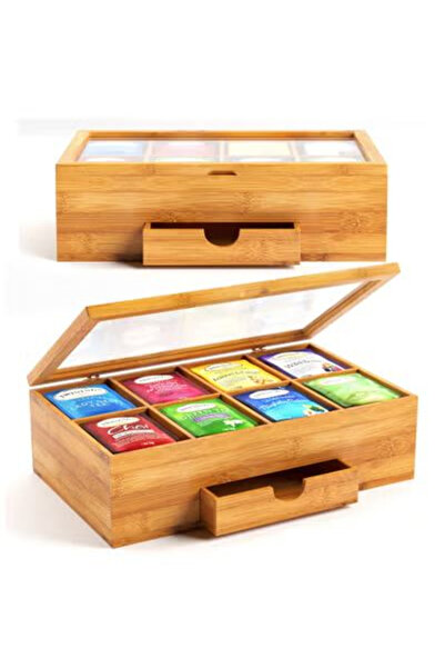 Arabest Bamboo tea box, 8 compartments, drawers, tea bags and tea boxes