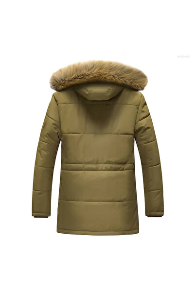 AyShop Thickened Detachable Fur Hooded Inside Fleece Mid-Length Coat Jacket Parka