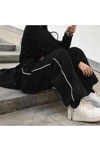 Karakedi Basic Black Trousers with White Stripes