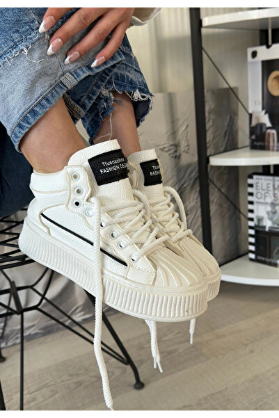 ALFA AKSESUAR 03 Estim White Skin Black Detailed Lace up Sneakers