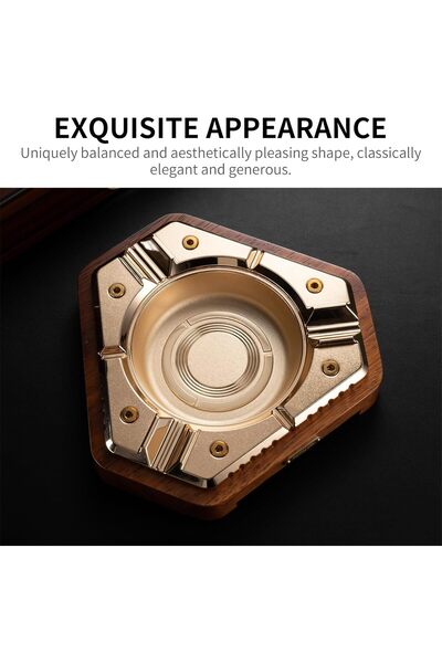 CIGARLOONG Cigar Ashtray, Metal & Wood Desktop 3-Slot (Black)