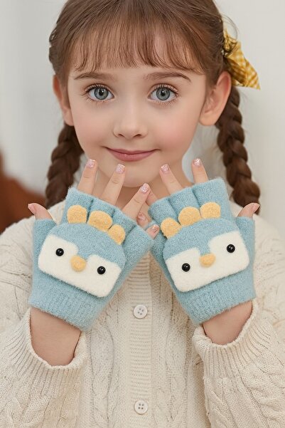 gigigiyim Girl's Plush Fingerless Gloves with Penguin Pattern Cover