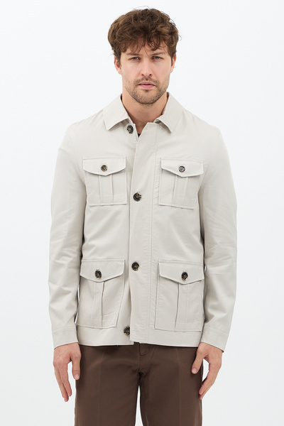 Frappoli Fred Men's Stone Italian Cut S Slim Fit Spring-Autumn Trench-Coat-Jacket