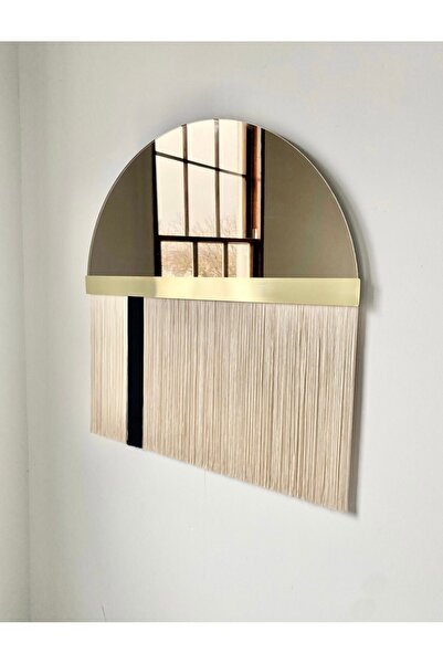 Narkissos Dizayn 80x40 cm Yarım Ay Ayna / Bohem Ayna / Makrome Ayna