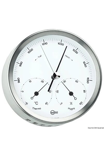 OSCULATI Barometru, Termometru, Higrometru si Ceas de Cuart Barigo din Inox, Carcasa Satinata