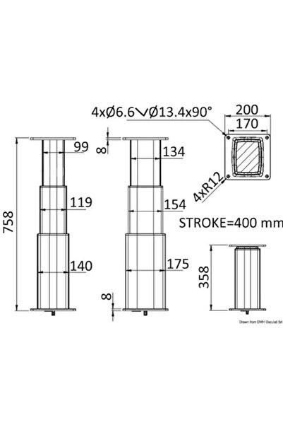 OSCULATI Adjustable Electric Pedestal, Anodized Aluminum, 12/24V, Three Heights