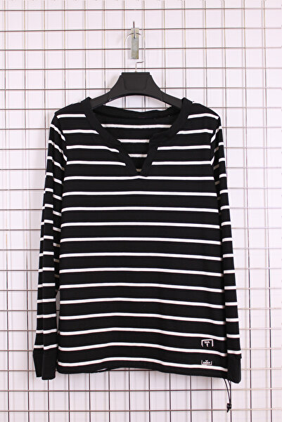 YXL COLLECTION Women's Plus Size Striped V-Neck Skirt Gathered Long Sleeve Blouse / Sweatshirt