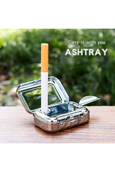 Generic Portable Metal Ashtray with Lid, Windproof Car Ash Tray, Silver