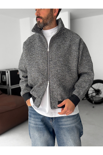 BYBASICMAN Black Zippered Distressed Bomber Jacket Jj-175