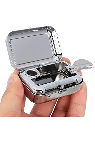 Generic Portable Metal Ashtray with Lid, Windproof Car Ash Tray, Silver