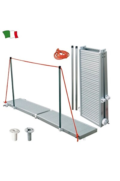 GFN Pasarelă din aluminiu anodizat, 200 cm, 13 kg, roți din plastic, 2 stâlpi de susținere și știfturi de ancorare