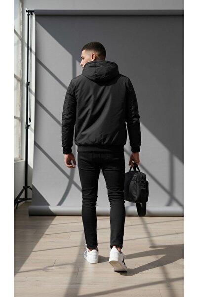 Plus Scorpion Casual Hooded Jacket in Black, With Zipper and NY-Style Sporty Print.