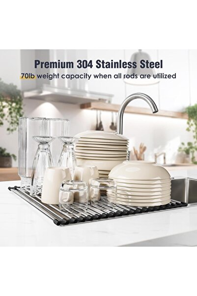 Generic Roll Up Dish Drying Rack Over Sink Drying Rack Sink Cover Kitchen Sink Accessories Black 21" x 15.5"