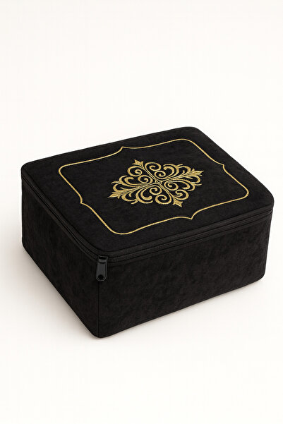 Bonny Home Laura Kadife Gold Nakışlı Hurç Küçük Boy (30x35x15 cm) Söz Çeyizlik Nişan Düğün Gelin Bohçası