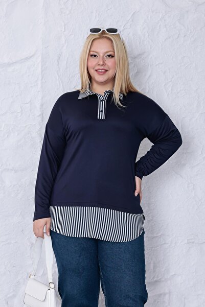 Siyezen Plus Size Shirt Collar Blouse