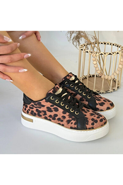 ALFA AKSESUAR 03 Kity Leopard Satin Lace-Up Sneakers