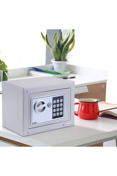 RUBIK Mini Digital Safe Box Personal Locker for Cash Money Passport Watches 2.3kg (17x23x17cm) White