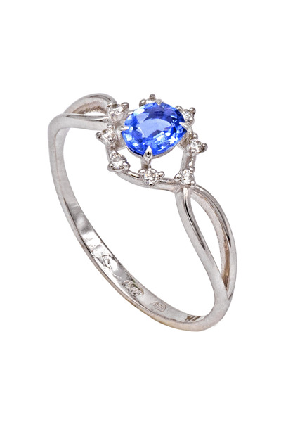 Gold 14K Gold Ring with Diamonds and Blue Sapphire