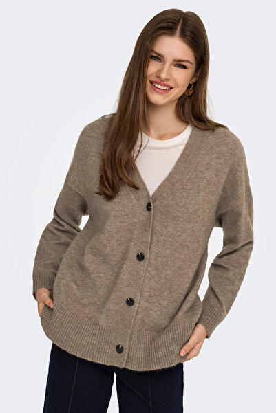 ONLY Women's Onlhouston V-Neck Long Sleeve Wool Cardigan 15353192 Hazelnut