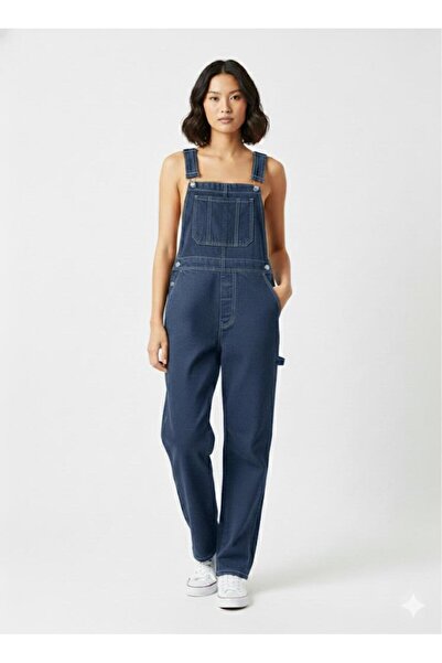 N-D JEANS & WOMEN Kadın- Denim Salopet Boru Paça Arka Bel Lastikli Kot Salopet