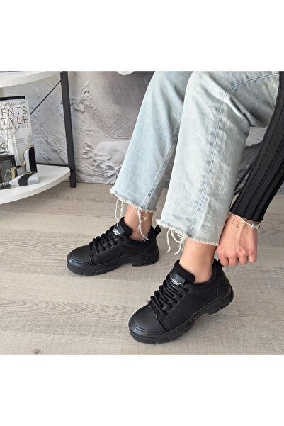 ALFA AKSESUAR 03 Jule Black Leather Lace-Up Sneakers