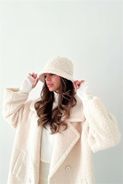 Neşeli Butik γυναικείο μπεζ χειμωνιάτικο βελούδινο καπέλο bucket NBAKS015