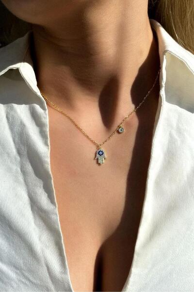 Spossy Silver Jewelry 925 Ayar Gümüş, 14 Ayar Gold, Fatma Ana Eli Kolye