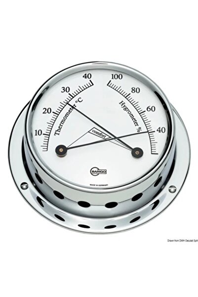 OSCULATI Barigo Tempo S Chromed Hygrothermometer, Brass Body, 88 x 25 mm, 70 mm Dial