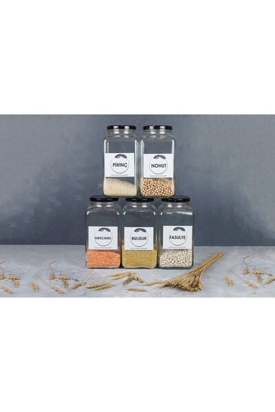 mafa home 5-Piece Kitchen Legume Storage Jar Chickpeas, Lentils, Rice, Bulgur, Beans 3Lt Black Metal Lid