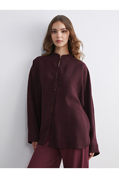 LC Waikiki Modest Mürdüm Oversized Women's Shirt Tunic