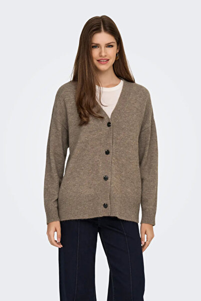 ONLY Women's Onlhouston V-Neck Long Sleeve Wool Cardigan 15353192 Hazelnut