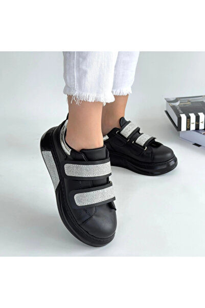 ALFA AKSESUAR 03 Nino Black Skin Glittery Velcro Sneakers