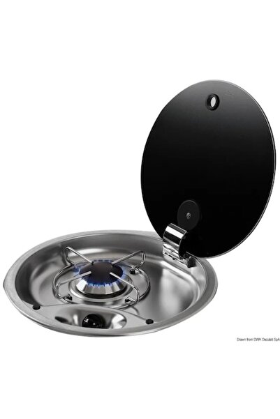 TNG Outdoor Plită profesională din oțel inoxidabil cu capac din sticlă securizată neagră, blocare automată, balamale ascunse