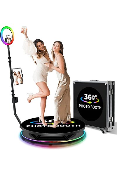 Generic 360 Degree Photo Booth Machine with RGB Ring Lights & Rotating Platform