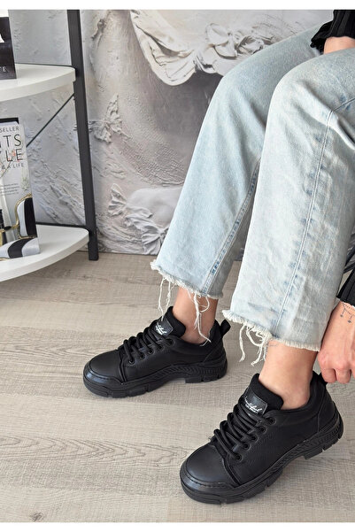 ALFA AKSESUAR 03 Jule Black Leather Lace-Up Sneakers