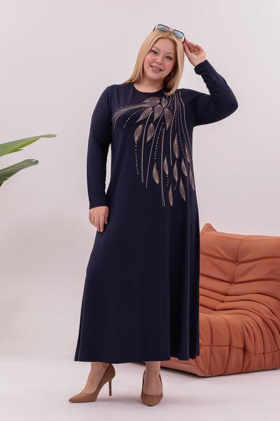 Siyezen Plus Size Leaf Printed Flared Dress