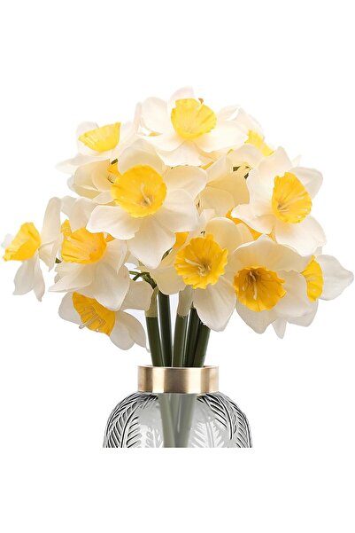 AZONEE باقة زهور النرجس الصناعي (30 قطعة) - سيقان نرجس حريرية حقيقية الملمس