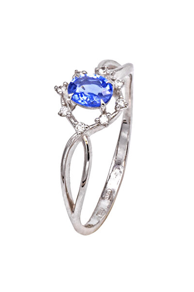 Gold 14K Gold Ring with Diamonds and Blue Sapphire