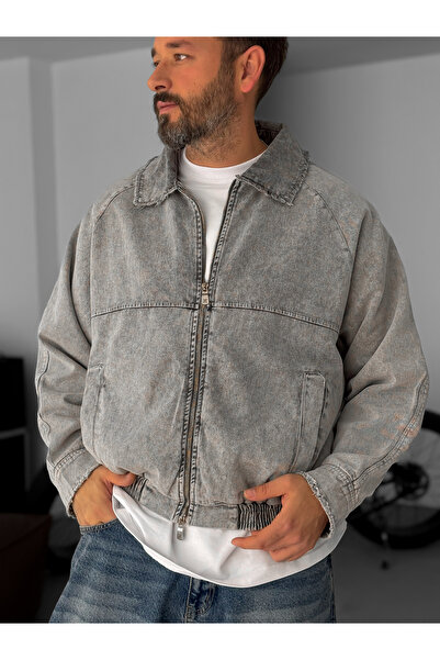BYBASICMAN Gray Cutaway Collar Zippered Jacket Jj-141