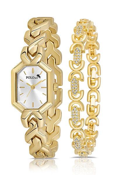 Polo Air ساعة يد نسائية عتيقة الطراز، سوار بيضاوي الشكل، لون ذهبي PL-1564B1